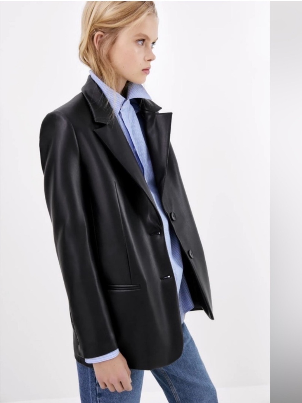 Zara Black Faux Leather Blazer Jacket